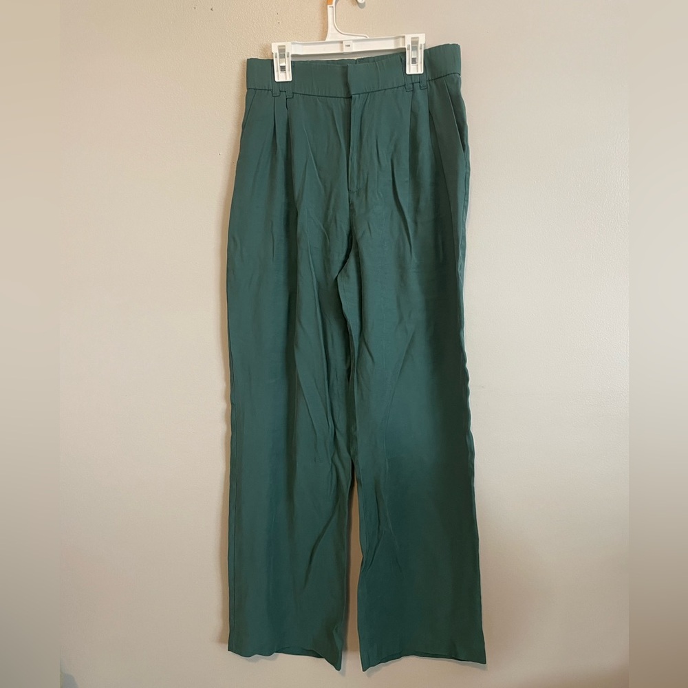 Zara Green Wide-Leg Casual Pants